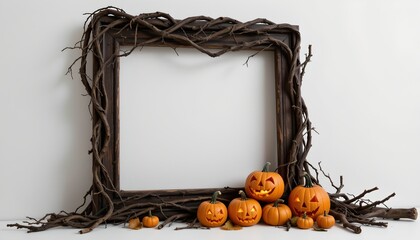 Rustic Halloween Pumpkin Display with Twisted Branch Frame