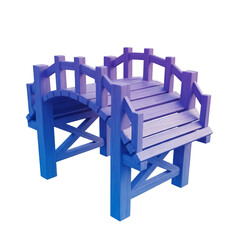 A vibrant blue wooden playground bridge structure isolated on transparent background