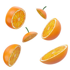 Vibrant Orange Halves Floating on Transparent Background Food Still Life