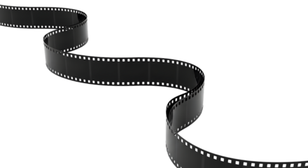 A black film strip winding across a transparent background, isolated on transparent background
