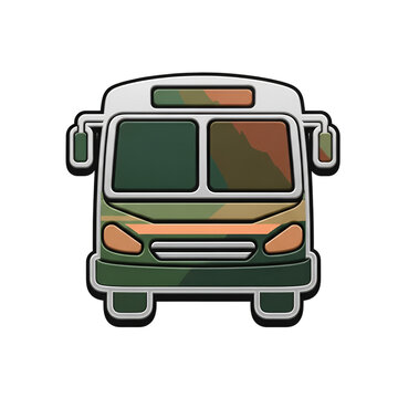 Front view of a stylized bus with camouflage pattern isolated on transparent background