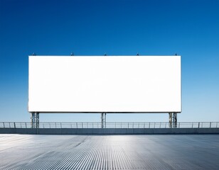 Obraz premium blank white billboard on rooftop against clear blue sky