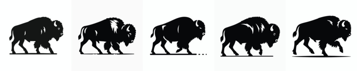 vector black and white silhouette of a bison
