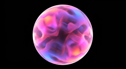 Fototapeta premium Abstract 3D glass sphere with a holographic finish, featuring vibrant pink, purple, blue, and orange colors 
