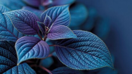 Close-up vibrant photo of deep purple and blue leaves. Detailed texture, natural beauty