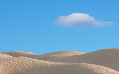 Minimal desert landscape with sand dunes and cloud. 3D rendering.
