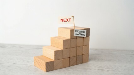 Wooden Blocks Stacked as Steps Representing Progress and Goals
