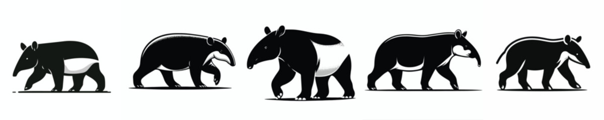 black and white silhouette vector of a tapir
