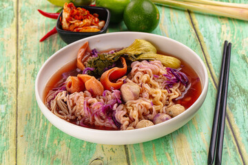 Korean kimchi beef noodles soup