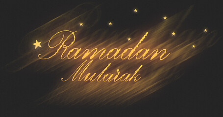 Beautiful calligraphy wishing Happy Ramadan with stars on a dark background