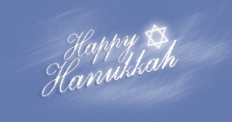 Celebration of Hanukkah with wishes and a Star of David on a blue paper