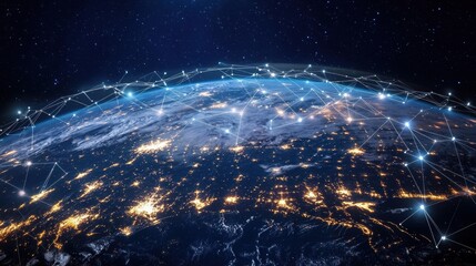 Global network connection and data exchange over planet earth at night