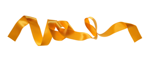 Yellow ribbon flying isolated on white background, clipping path