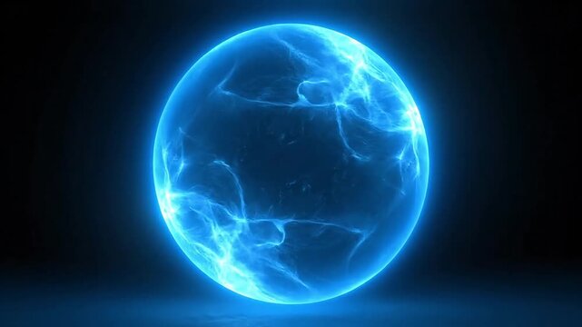 Glowing blue energy sphere with swirling patterns against a dark background