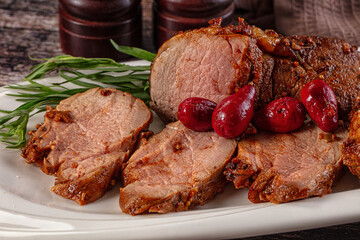 Baked pork sirloin with cornus