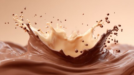 Creamy brown liquid crown exploding from a pool, with splashes and droplets