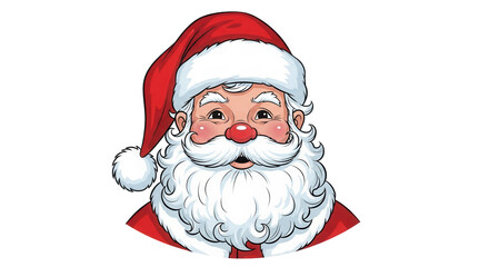 Santa claus face with white beard and red hat isolated on transparent background