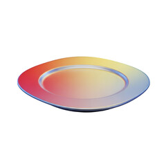 A colorful, iridescent plate with a rainbow gradient, isolated on a transparent background