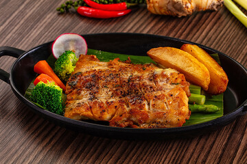 Gourmet asian Grilled crocodile steak