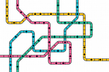 Creative colorful metro map style lines with connected routes and stations, symbol of journey, planning, and strategy in modern design.