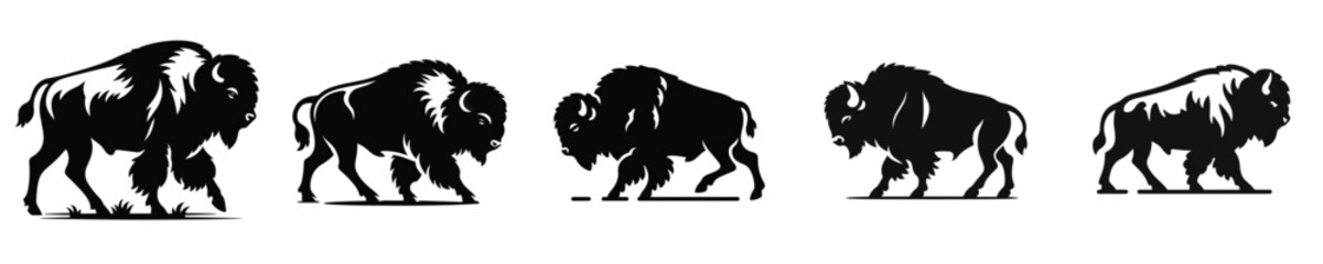 vector black and white silhouette of a bison