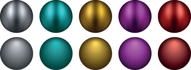 Internet Web Icons and Glossy Round Button Set with Glass Reflection, Colorful 3D Spheres, and Blank Circle Symbols Vector