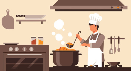 Professional chef cooking a delicious meal in a restaurant kitchen with modern equipment and