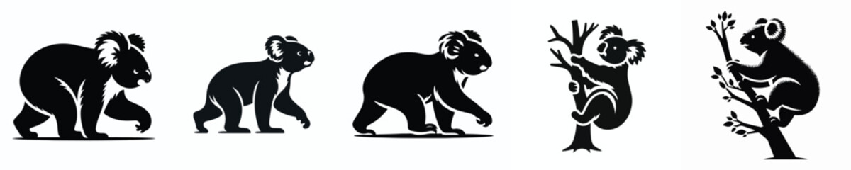 vector black and white silhouette of a koala