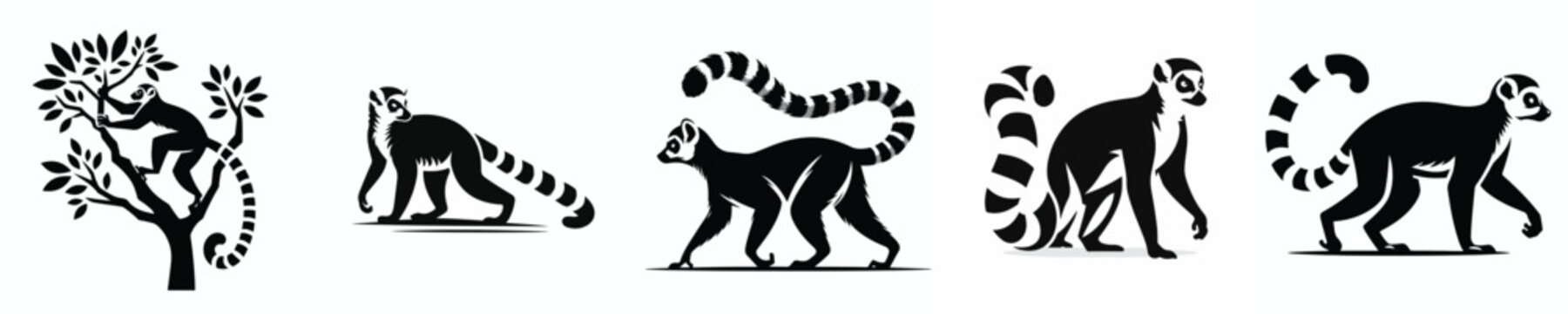 vector black and white silhouette of a lemur