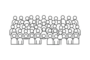 Stylized line drawing of a large audience or crowd