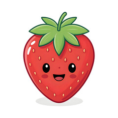 Obraz premium Strawberry fruit emoji isolated on white background featuring bright red ripe strawberry with green leaves and detailed