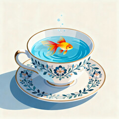 Fish Swimming In Teacup Vector Art