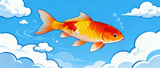 Fototapeta premium Fish Swimming Through Clouds Vector Art