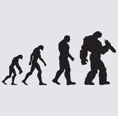 gamer evolving into a robot silhouette vector art illustration