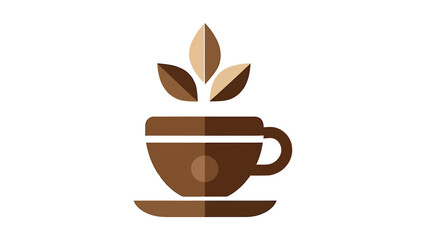 Flat vector coffee cup with rising steam shaped like leaves.