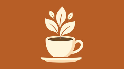 Flat vector coffee cup with rising steam shaped like leaves.