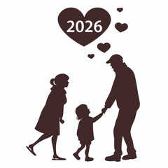 Family silhouette with hearts and year 2026