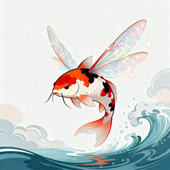 Magical Winged Koi Fish Vector Art