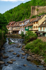Alsatian Village with River and Castle Ruins