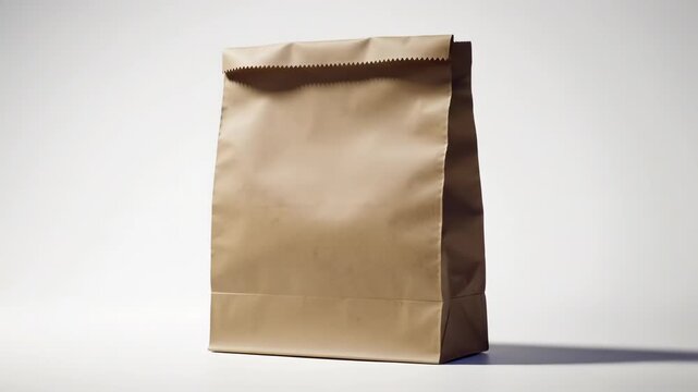A plain brown paper bag standing upright with its top folded, set against a clean white background.