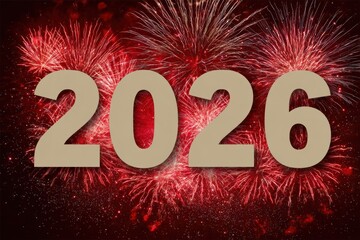 A festive and bold holiday marketing banner for celebrating the happy new year 2016. The design features giant red and gold typography with a stylish and eye-catching layout.