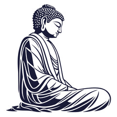 Stylized dark blue silhouette of buddha meditating in a serene pose