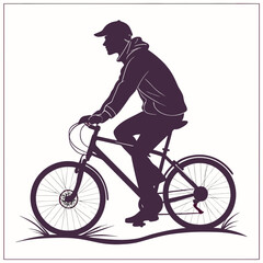 Silhouette of a person riding a bicycle outdoors on grass