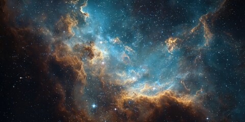 Fototapeta premium Stunning Blue and Gold Cosmic Nebula in Deep Space
