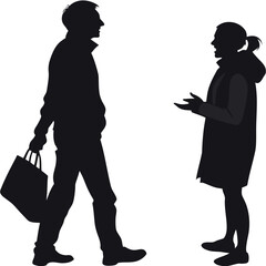 Man and woman in silhouette talking while man carries a shopping bag