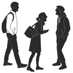 Three young people in silhouette talking and walking