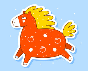 Cute сartoon horse sticker on color background - funny animal character for Your kawaii design - symbol of 2026 Chinese New Year 4