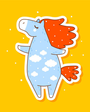 Naklejki Cute сartoon horse sticker on color background - funny animal character for Your kawaii design - symbol of 2026 Chinese New Year 5