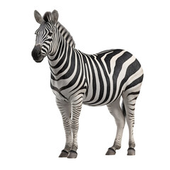 Obraz premium A zebra standing in front of a black background with its black and white stripes visible clearly
