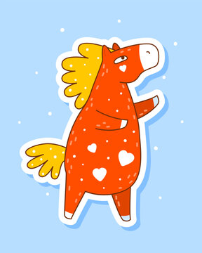 Naklejki Cute сartoon horse sticker on color background - funny animal character for Your kawaii design - symbol of 2026 Chinese New Year 6